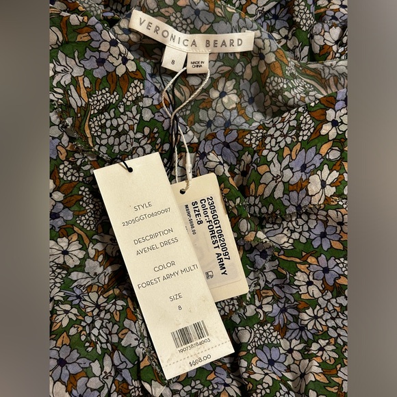 NEW $698 Veronica Beard AVENEL DRESS COLOR FOREST ARMY MULTI, 100% Silk - Picture 11 of 12
